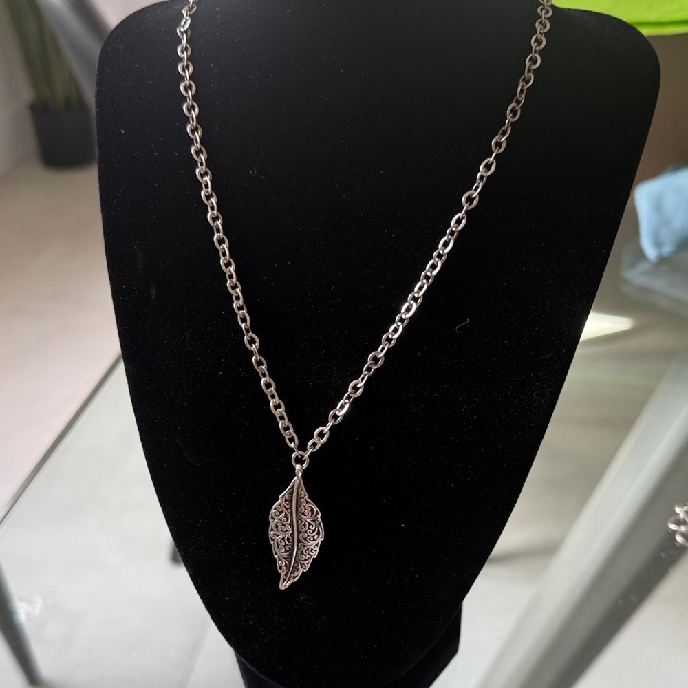 Silver Leaf Pendant 29”  Necklace - Women Jewelry